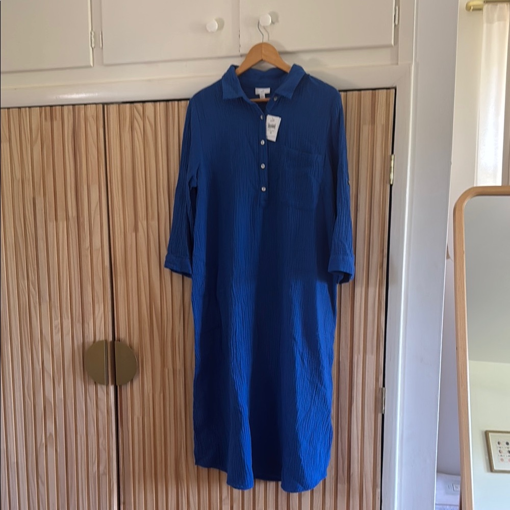 NWT J. Jill Royal Blue Textured Shirtdress size medium